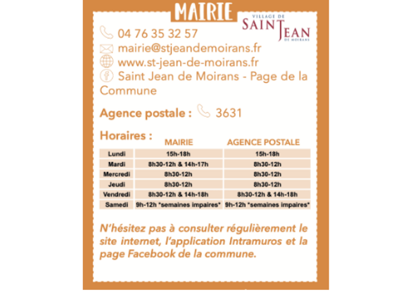 HORAIRES DE LA MAIRIE ET DE L'AGENCE POSTALE